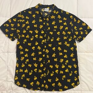 Pokemon Pikachu Shirt Black Button Up Short Sleeve Casual Men’s Medium